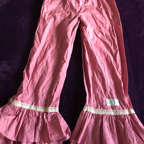 Pink Ruffled Pants with Lace Trim - Picture 1 of 3